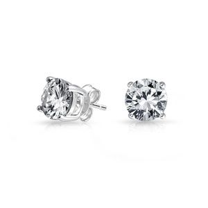 925 Sterling Silver Stud Earrings, 7mm Round CZ